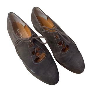 ROBERT CLERGERIE Lace-Up Cutout Flats Almond Toe Suede Women's 8 *DESIGNER*